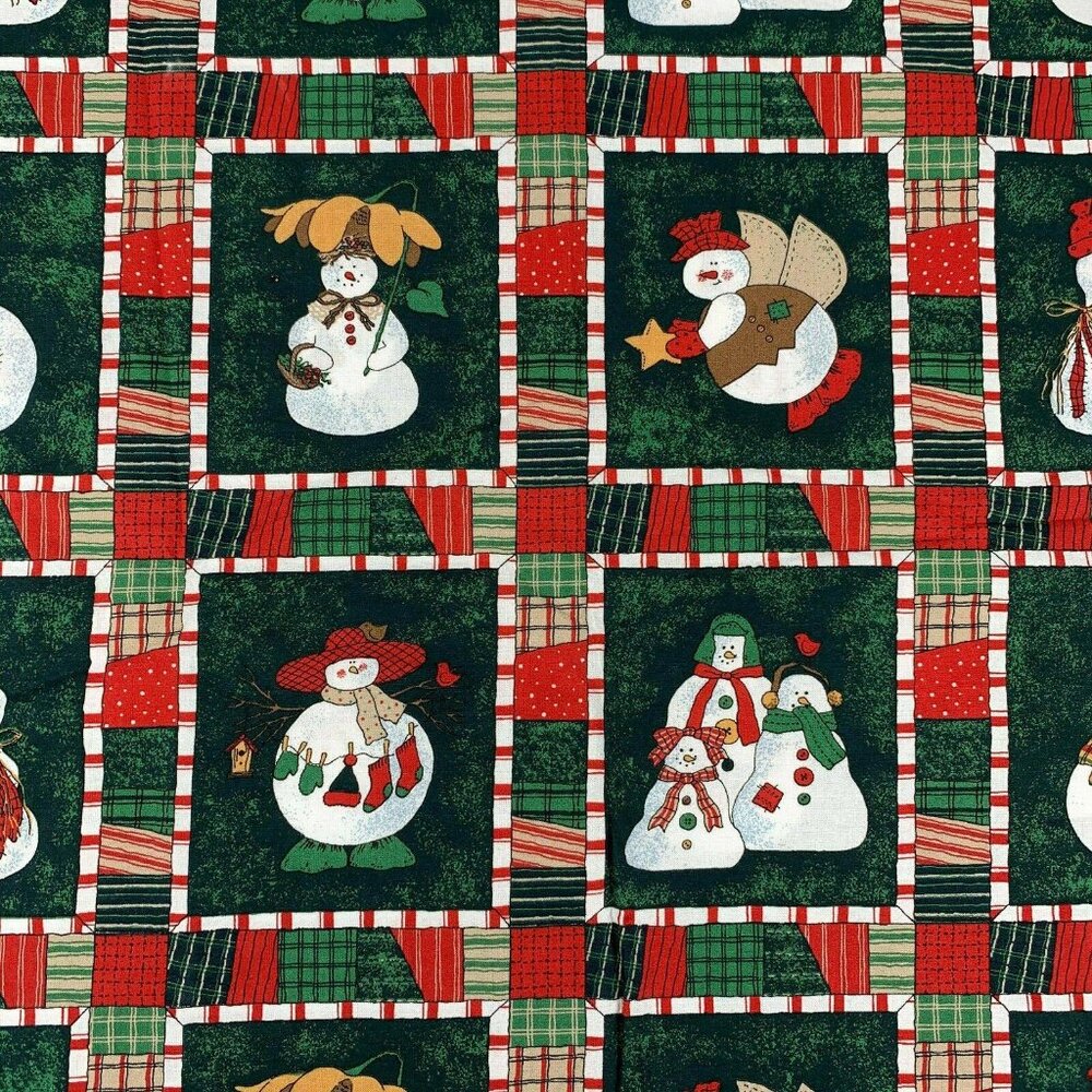 Country Christmas Snowman Fabric 23" Red Green Cotton Countrycore (1/2 Yd Plus)